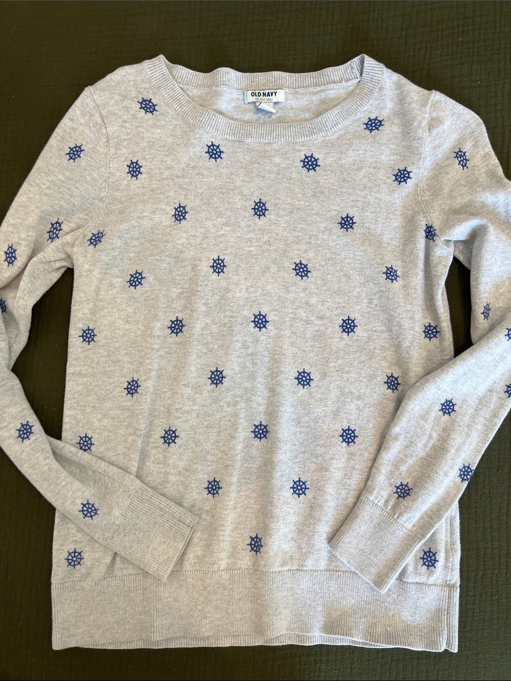Old Navy Gray Sweater with Navy Ship Wheel Motif